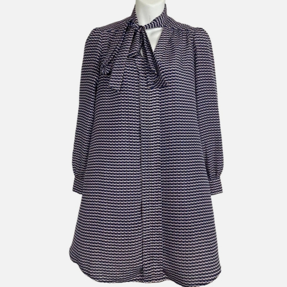 Ceceby Cynthia Steffe Long Sleeve Mock Neck Tie Sheath Blue Taupe Dress